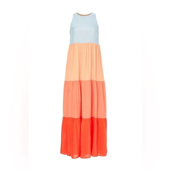 ESSENTIEL ANTWERP • Bente Colourblock Maxi Dress In Blood Orange - Picture 5 of 6